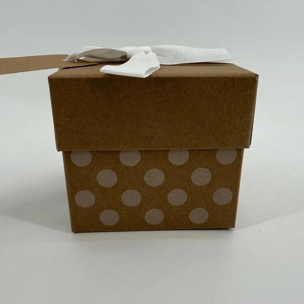 Spritz Kraft Paper Gift‎ Box Lot Of 24 White Polka Dot Ribbon Tag 4.25
